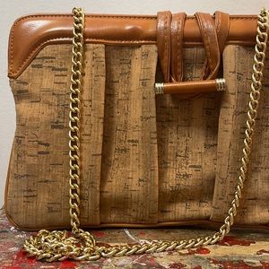 Saks Fifth Avenue Faux Brown Leather and Cork Bag Purse